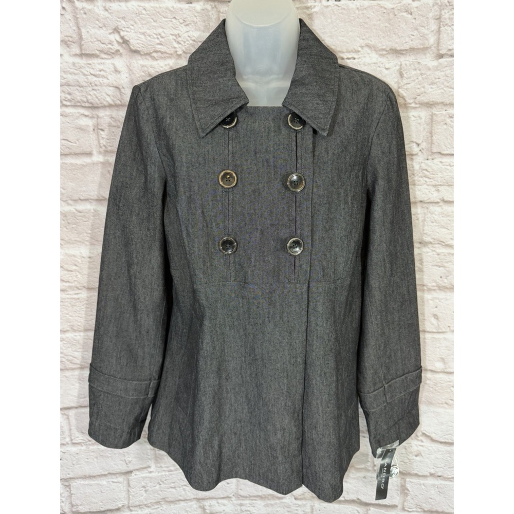 Sandro Sportswear Black Denim Double Breasted Long Sleeve Jacket Womens M NEW